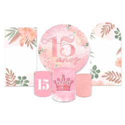 Kit Casadinho + Painel Romano Tema 15 Anos Rosa - Loja | Bibi Painéis