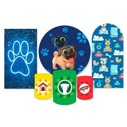Kit Casadinho + Painel Romano Tema Cachorro Azul - Loja | Bibi Painéis