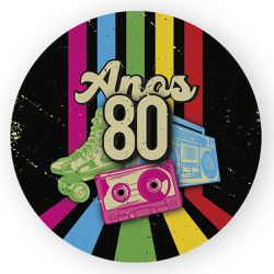 Capa Painel Redondo Decorativo Tema Anos 80 Retrô ... - Loja | Bibi Painéis