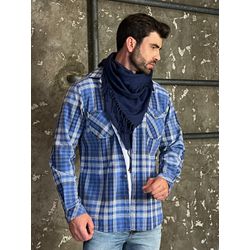 Camisa Masculina Xadrez Azul com Bolsos Frontais -... - BIOTWO