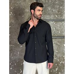 Camisa Masculina Social Preta Lisa Slim Fit - 001... - BIOTWO