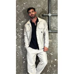 Jaqueta Masculina Off-White com Bolsos Utilitários... - BIOTWO
