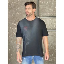 Camiseta Oversized Estonada com Estampa de Rosa -... - BIOTWO