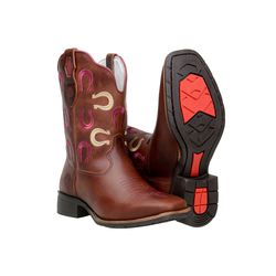 Bota Country Feminina Cano Médio Com Bordados Ferr... - BOTAS MANGALARGA