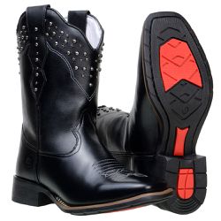 Bota Feminina Cano Médio Country Em Couro Nobre Pr... - BOTAS MANGALARGA