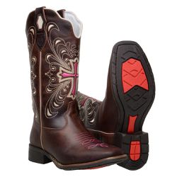 Bota Feminina Cano Médio Bico Quadrado Em Couro Le... - BOTAS MANGALARGA
