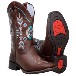 Bota Feminina Country Em Couro Nobre Café Cano Méd... - BOTAS MANGALARGA