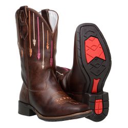 Bota Country Feminina Em Couro Legitimo Bordado De... - BOTAS MANGALARGA