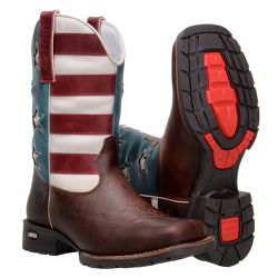 Bota Texana Masculina De Bico Quadrado USA Estrela... - BOTAS MANGALARGA