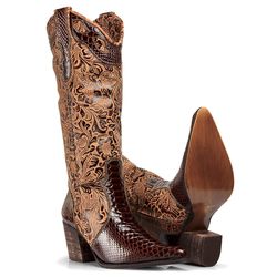 Bota Capelli Feminina Texana Com Couro Floral - 31... - BOTAS MANGALARGA