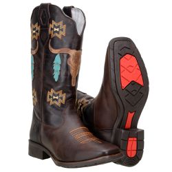 Texana Western Feminina com Bordado Couro Legítimo... - BOTAS MANGALARGA