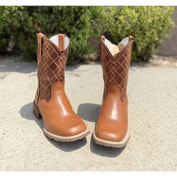 Bota Texana em Couro Linhas Café e Dourado - BT4 - Botas Texanas Fabi