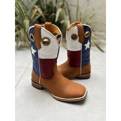 Bota Texana em Couro Estrela Solado Madeira - BTME... - Botas Texanas Fabi