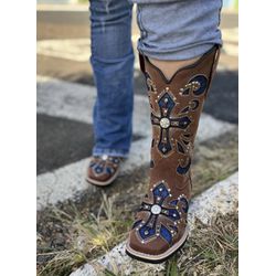 Bota Texana em Couro Laser Azul - BTF laser azul - Botas Texanas Fabi