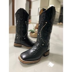 Bota Texana em Couro Florência Solado Madeira - BT... - Botas Texanas Fabi