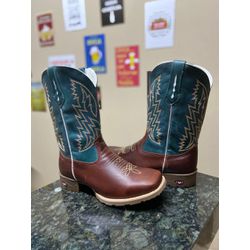 Bota Texana em Couro Marrom e Verde - BTM 31 - Botas Texanas Fabi