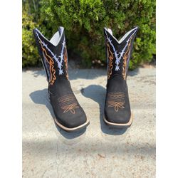 Bota Texana em Couro Preto Arame (Personalizada) -... - Botas Texanas Fabi