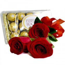 Trio de Rosas e Ferrero - Floricultura FLORA BARIGUI