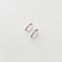 Brinco argola fina uma fileira com zircônias color... - BRAGHETTO