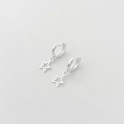 Brinco argolinha estrela pendurada prata 925 - B5... - BRAGHETTO