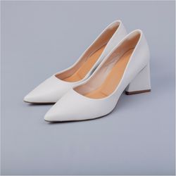 Scarpin Branco Salto Bloco Bebece - Branco Store