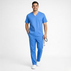 Calça Azul Celeste Masculina Gabardine - Pijama Ci... - BRANCURA