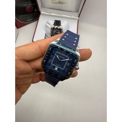 26-CRATU - Relogio Cartier Santos Borracha Automát... - Junior Relógios de Luxo