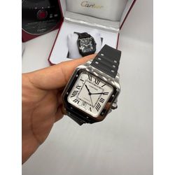 26-CRATU-006 - Relogio Cartier Santos Borracha Aut... - Junior Relógios de Luxo