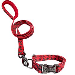 Coleira Camuflado Vermelho com guia fecho de engat... - Brincadeira Animal