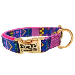 Coleira com estampa Étnica Rosa com fecho de engat... - Brincadeira Animal