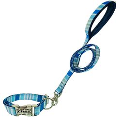 Coleira com guia estampa listras Azul fecho de eng... - Brincadeira Animal