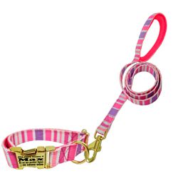 Coleira com guia estampa Listras Rosa fecho de eng... - Brincadeira Animal