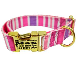 Coleira com estampa Listras Rosa fecho de engate r... - Brincadeira Animal