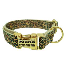 Coleira com estampa Onça fecho de engate rápido - Brincadeira Animal