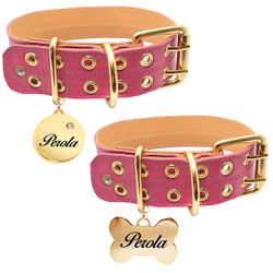 Coleira de fivela em couro Rosa para Grande porte - Brincadeira Animal