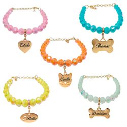 Gargantilha de pérolas cristal pet com pingente me... - Brincadeira Animal