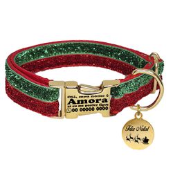 Coleira Gliter edição de natal com fecho de engate... - Brincadeira Animal