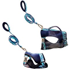 Coleira Peitoral Azul estilo colete com guia - Brincadeira Animal