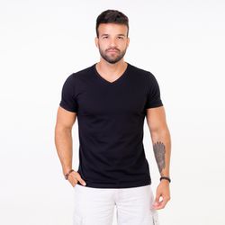 Camiseta Gola V Elastano Preta - BROGUIISHOES