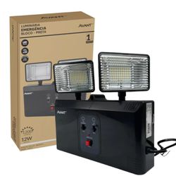 Luminária de Emergência 2 Faróis 12W Bloco Preta - Broketto Materiais Elétricos
