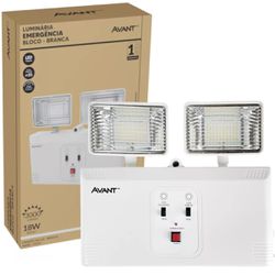 Luminária De Emergência 2 Faróis 12w Bloco Branca - Broketto Materiais Elétricos