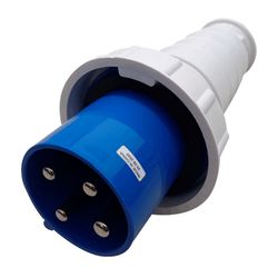 Plugue De Tomada Industrial 3P+T 63A 220V 9H IP65 Azul - Broketto Materiais Elétricos