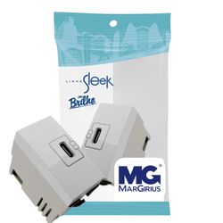 Módulo Tomada Carregador USB-C Bivolt 2A Sleek Margirius - Broketto Materiais Elétricos