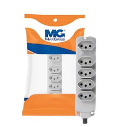 Barra Régua 5 Tomadas 10a/20a Cinza 2p+t Extensão Margirius - Broketto Materiais Elétricos