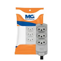 Barra Régua 3 Tomadas 10a/20a Cinza 2p+t Extensão Margirius - Broketto Materiais Elétricos
