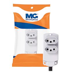 Barra Régua 2 Tomadas 10a/20a Cinza 2p+t Extensão Margirius - Broketto Materiais Elétricos