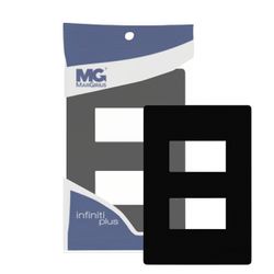 Placa 4x2 2 Postos Preto Brilhante Infiniti Plus C/ Suporte Margirius - Broketto Materiais Elétricos