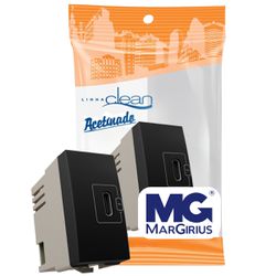 Módulo Tomada Carregador Usb-c Preto Fosco 2a Clean Margirius - Broketto Materiais Elétricos