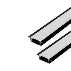 Kit 02 Perfis 1 Metro P/ Fita Led Slim Embutir 24x7 Preto - Broketto Materiais Elétricos
