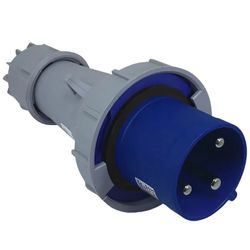 Plugue de Tomada Industrial 2P+T 63A 220-240V 6H IP67 Azul - Broketto Materiais Elétricos